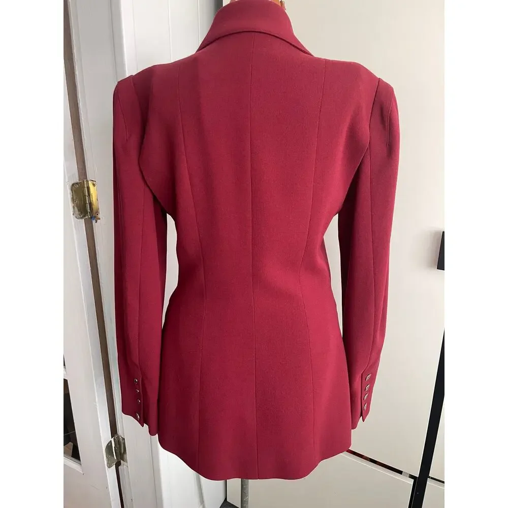 Lagerfeld Wmns Sz 38 Vintage 90s Maroon Fitted Blazer Retro Vintage Cool Work